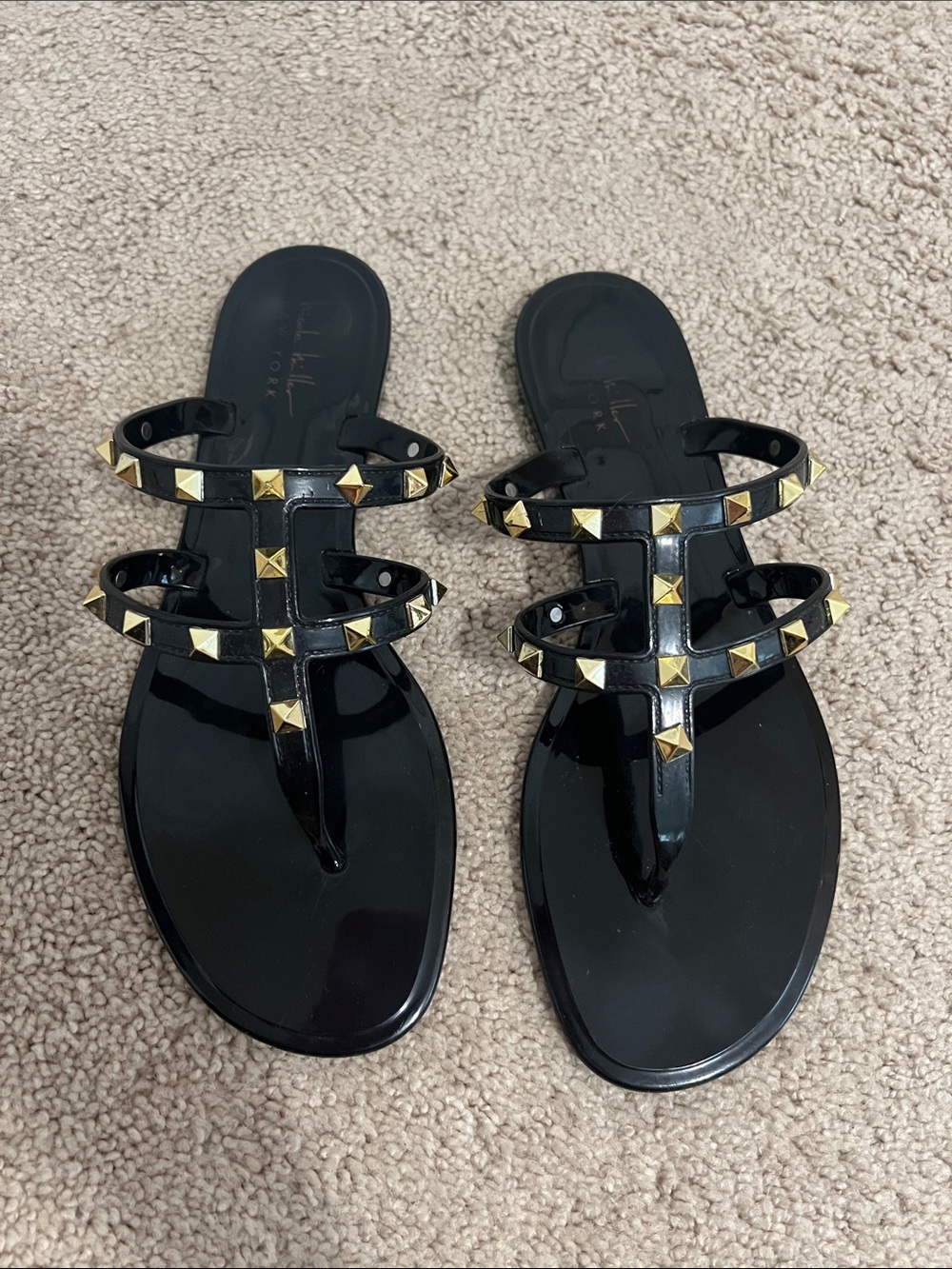 Nicole miller Black Studded Triple-Strap Women’s jelly Sandals